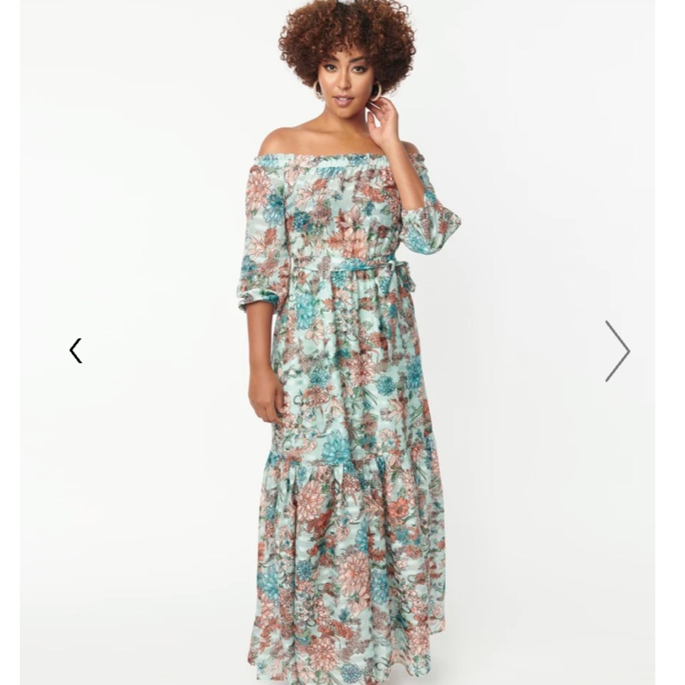Unique Vintage NWT Mint & Coral Floral Print Sweet Escape Maxi Dress‎ - Picture 3 of 6